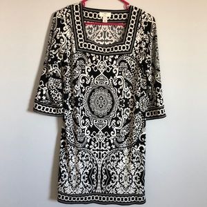 Loft Petites black and white graphic dress